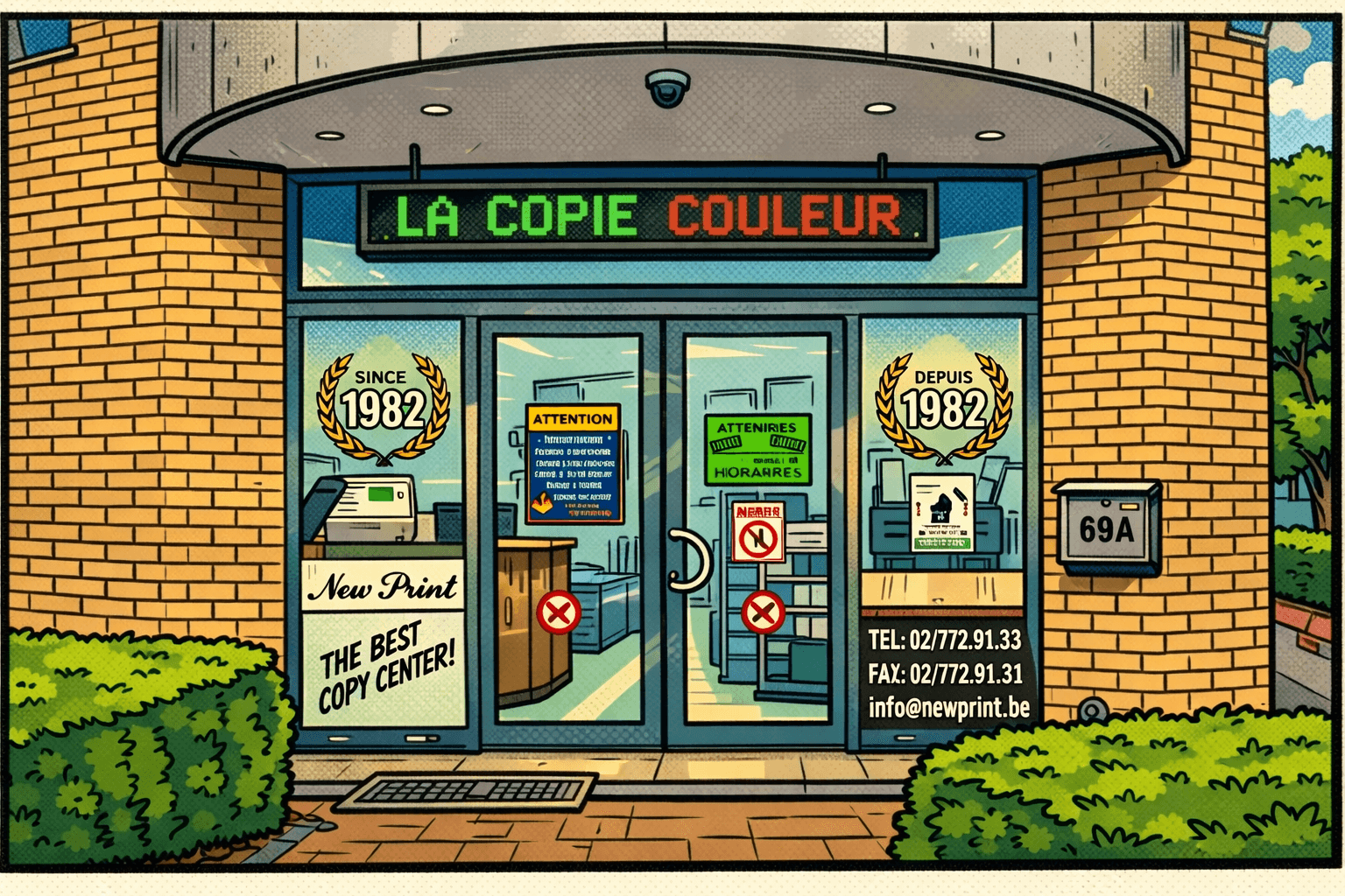 Façade de l'imprimerie NewPrint à Stockel, Woluwe-Saint-Pierre